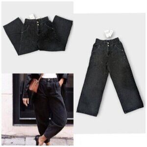 Zara Black Paper Bag Waist Denim Jeans Size 26 Women